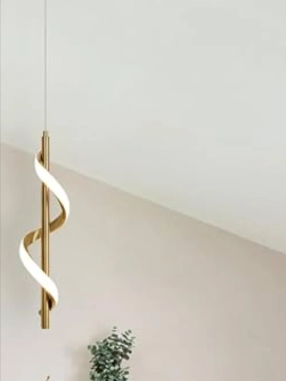 Modern Spiral Pendant Light in Gold and White New In Box